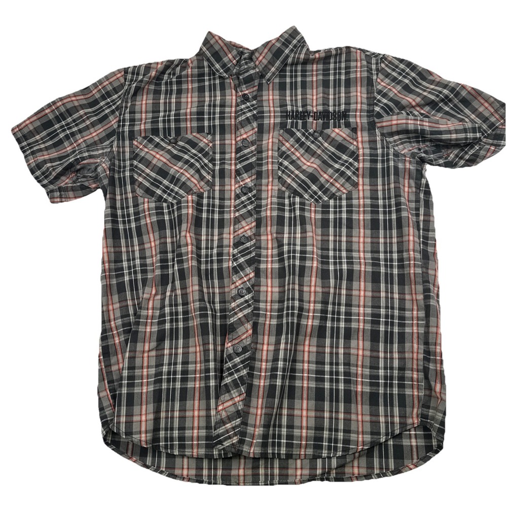 Harley-Davidson Men's Plaid Short Sleeve Shirt Large H-D Performance Skull Logo